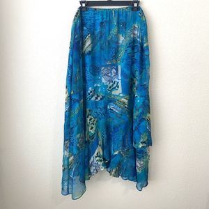 Chicos Skirt Womens Size 3 XL Silk Lined Printed Asymmetric Ruffle Hem Maxi